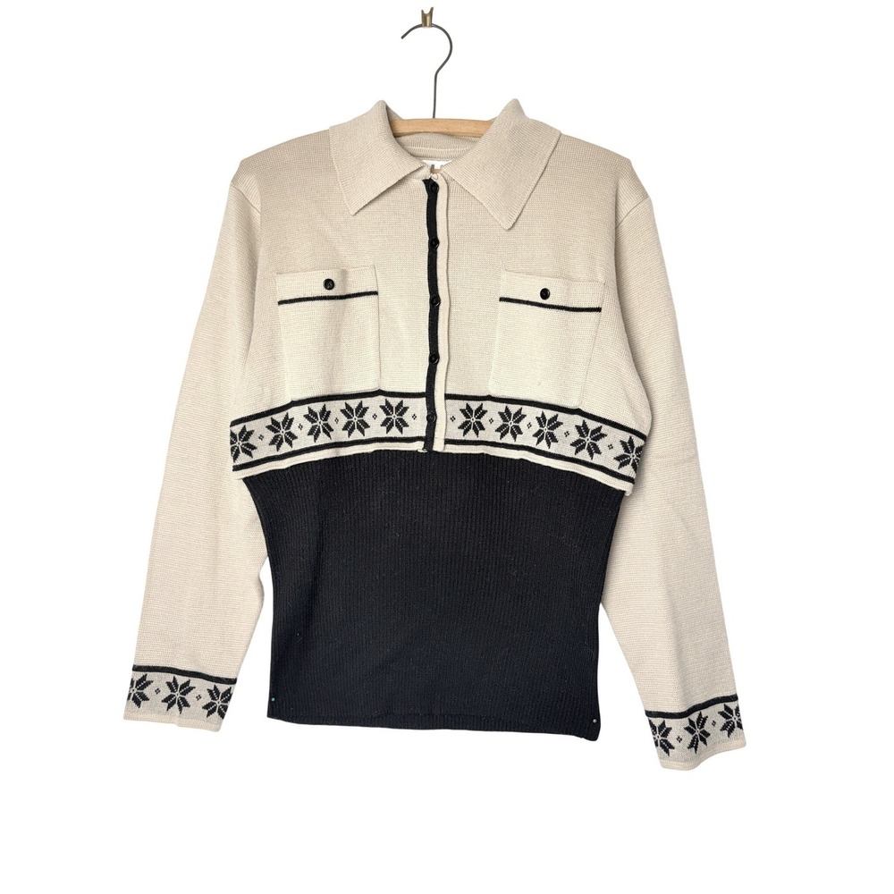 Vintage Nils Wool Nordic Apres Ski Snowflake Sweater Cream Black M Gaper Day